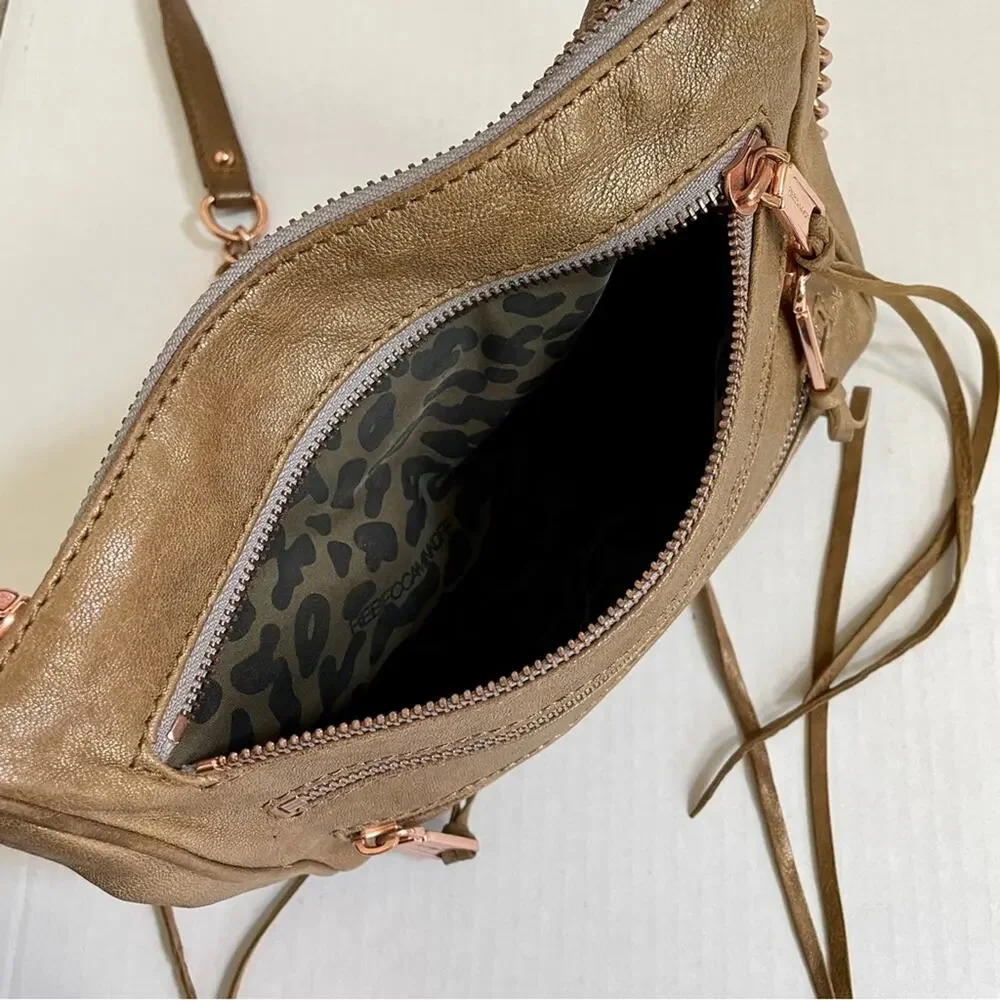 Rebecca Minkoff Gold Leather Zippered Convertible Crossbody Shoulder Purse